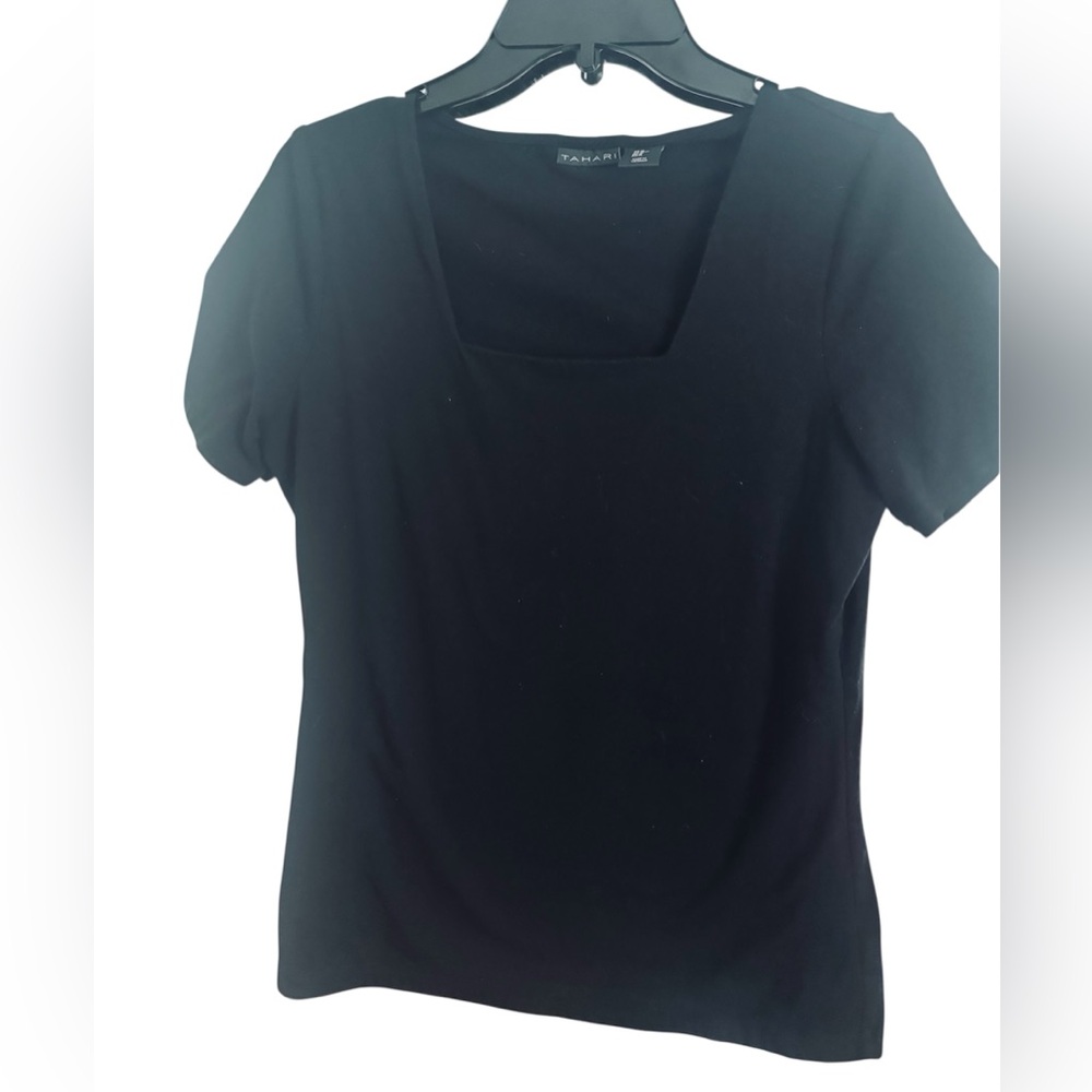 TAHARI Black Square Neck Short Sleeve Top ⭐️SALE 2/$40 - Picture 2 of 4